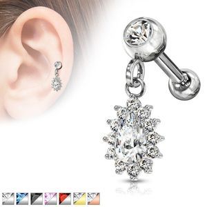 Labret Pear CZ w/ Round CZ Surrounding Dangle Jew